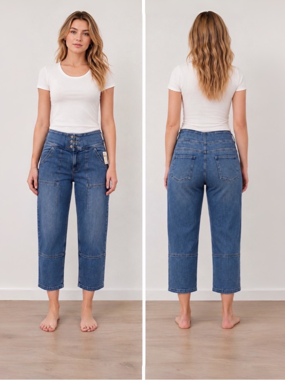 Anthropologie Button-Fly Cropped Jeans — Medium Blue - Picture 1 of 10